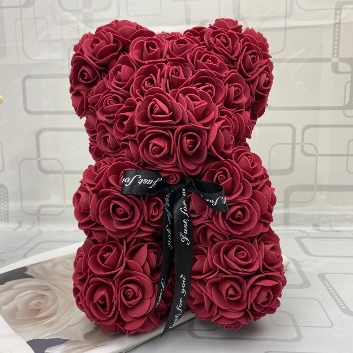 ของขวัญวันวาเลนไทน์ตุ๊กตาหมีดอกกุหลาบสีแดง25ซม-ดอกไม้ประดิษฐ์ของขวัญตกแต่งวันคริสต์มาสเทียมสำหรับผู้หญิงของขวัญวาเลนไทน์