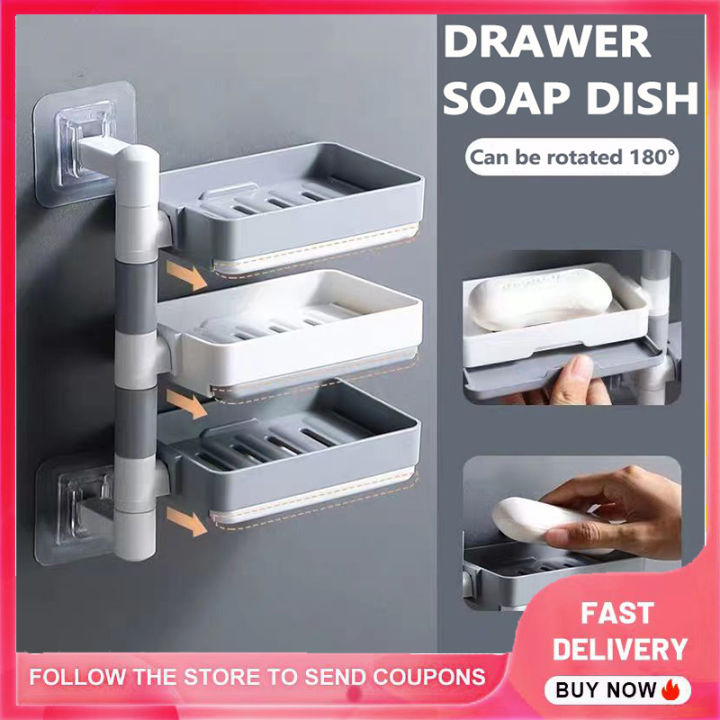 1pc Wall Mounted Rotating Drainage Soap Dish, Free Punching Bathroom Soap  Holder, Multilayer Shelf