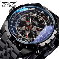 ZZOOI Jaragar 3 Dial Mens Automatic Watch Stainless Steel Mechanical Mens watches Date Week Display Luminous Wristwatch Blue Glass