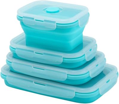 4 Pcs Silicone Collapsible Food Storage Containers with Lids Silicone Lunch Box Bento Box BPA free for Kitchen Pantry