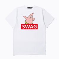 ฮิปฮอป Swag x Patrick Star พิมพ์ แนวสตรีท ผู้ชาย ผู้หญิง เสื้อผ้า คู่ลำลอง แขน สั้น เสื้อ ยืด 100% ฝ้าย TY008-24 LzOx