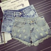 Low waist ripped denim shorts female raw edge summer snowflake 2018 summer college style old r hot pants female Kore