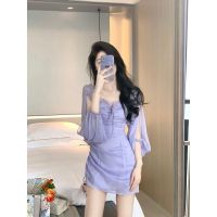 COD DSFGRDGHHHHH Purple Dress New Style Summer French Ruffled Gauze Skirt Hip