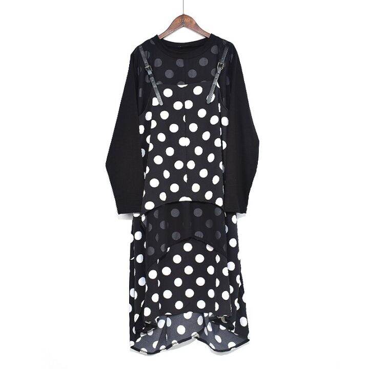 xitao-dress-dots-patchwork-casual-women-loose-long-sleeve-dress