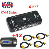 4 Ports USB 2.0 VGA KVM Switch Box Adapter for PC Monitor Keyboard 4Cables Royal