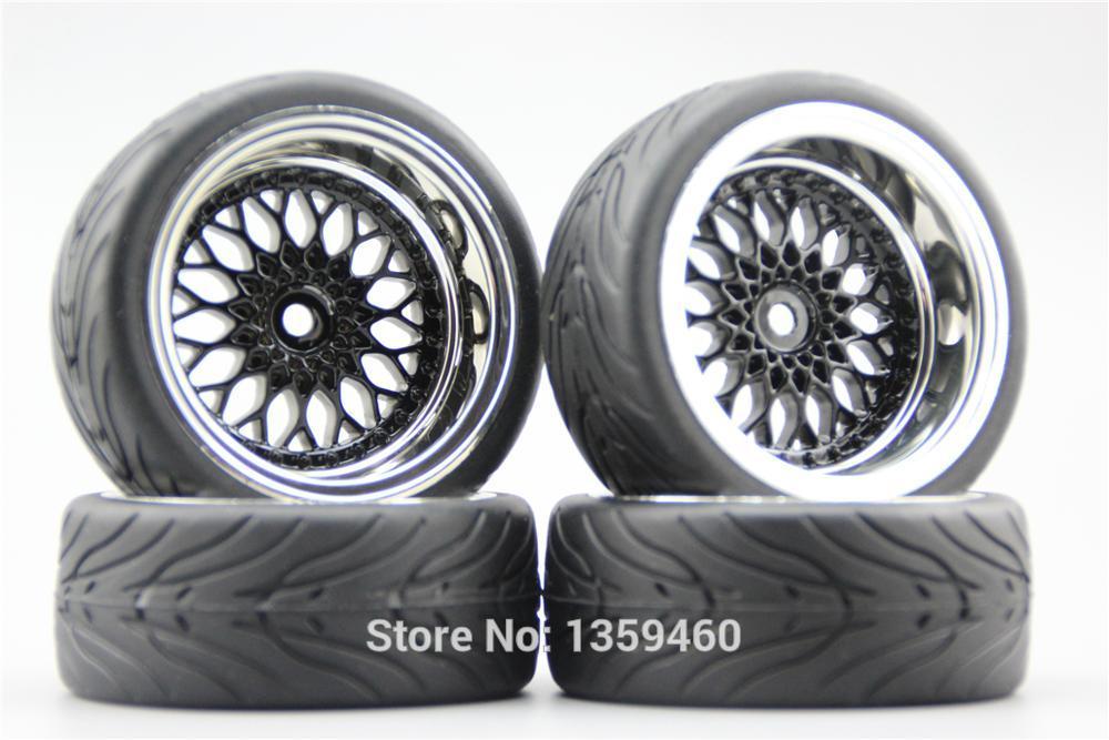4pcs 1/10 RC Soft Rubber Touring Car Tire Tyre Wheel 3/6/9mm Offset 10043+21002 
