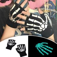 Cycling Gloves Outdoor Sports Half Skeleton Soft Protective Punk Unisex Skull Finger Glow In The Dark Knitted Winter Mittens