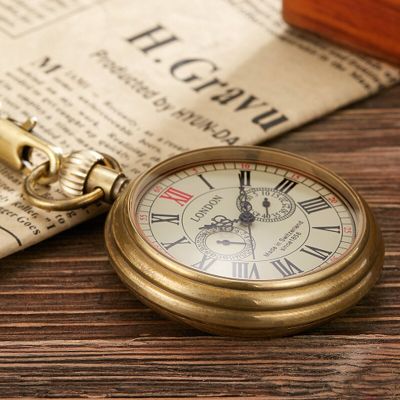 นาฬิกาโบราณมีกระเป๋าไขลานและสายโซ่30ซม. ทำจากทองแดงแบบโบราณลอนดอน1856นาฬิกาพก