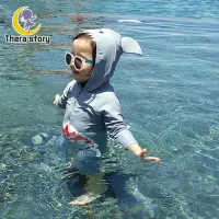 Thera ชุดว่ายน้ำลายการ์ตูนเด็กน่ารักสไตล์เกาหลีสำหรับเด็กชายและเด็กหญิงชุดว่ายน้ำรูปปลาฉลามเด็ก