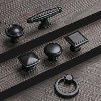 Black Series Single Hole Handle Round Square Cupboard Wardrobe Cabinet Dresser Kitchen Drawer Handle With Screw Variety Style