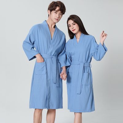 {Xiaoli clothing} คู่ Waffle Robe Kimono เสื้อคลุมอาบน้ำชุดฤดูใบไม้ผลิฤดูใบไม้ร่วงใหม่ชุดนอนเสื้อผ้า Intimate ชุดชั้นใน Casual Homewear ชุดนอน