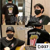 ?พร้อมส่ง? D37-เสื้อผู้ชาย/ผู้หญิง FallinnMe เสื้อยืดแขนสั้น Happy  Day ขาว ดำ