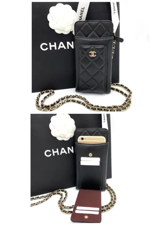 Brandbyday New Chanel Classic Phone Holder Black Cavier Ghw Holo 308 |  
