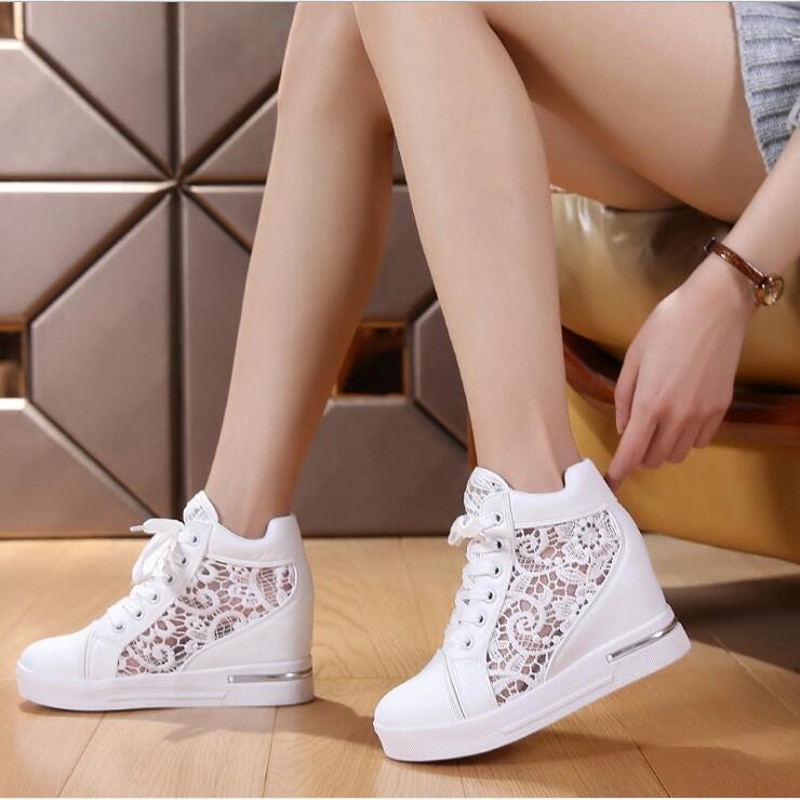 Womens Creepers Wedge Heels Lace Up Platform Athletic Sneakers Canvas Shoes Hot 
