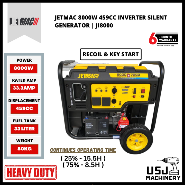 JETMAC 8000W 459CC 4-Stroke Inverter Generator JI8000 (Open Type ...