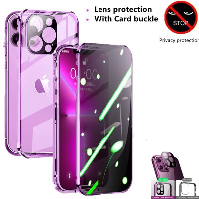「Enjoy electronic」 For IPhone 14 13 12 Pro Max 14 Plus Luxury Camera Lens Protection Metal Frame Privacy Double Sided Glass Lock Mounting Case