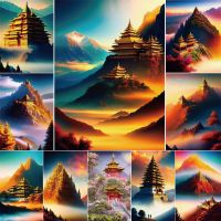 Tower In Mountain Landscape Printed Canvas Cross Stitch Embroidery Complete Kit Sewing Craft Hobby Knitting Mulina Floss Needle Knitting  Crochet