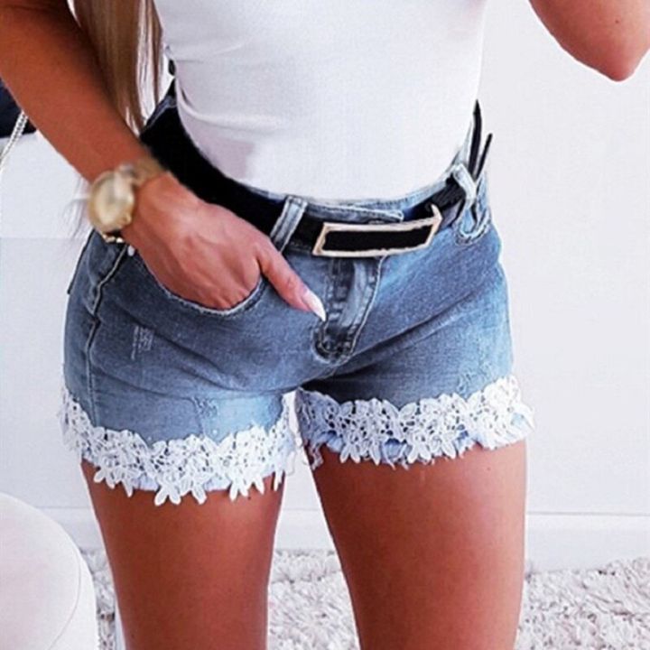 women-slim-denim-shorts-stretch-lace-stitching-jeans-shorts-ladies-casual-regular-short