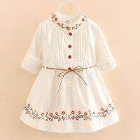 ZZOOI 2023 Spring Autumn 3-12 Ages Kids Embroidery Floral Long And Short Sleeve Double Use White Elegant Princess Girl Dress With Belt