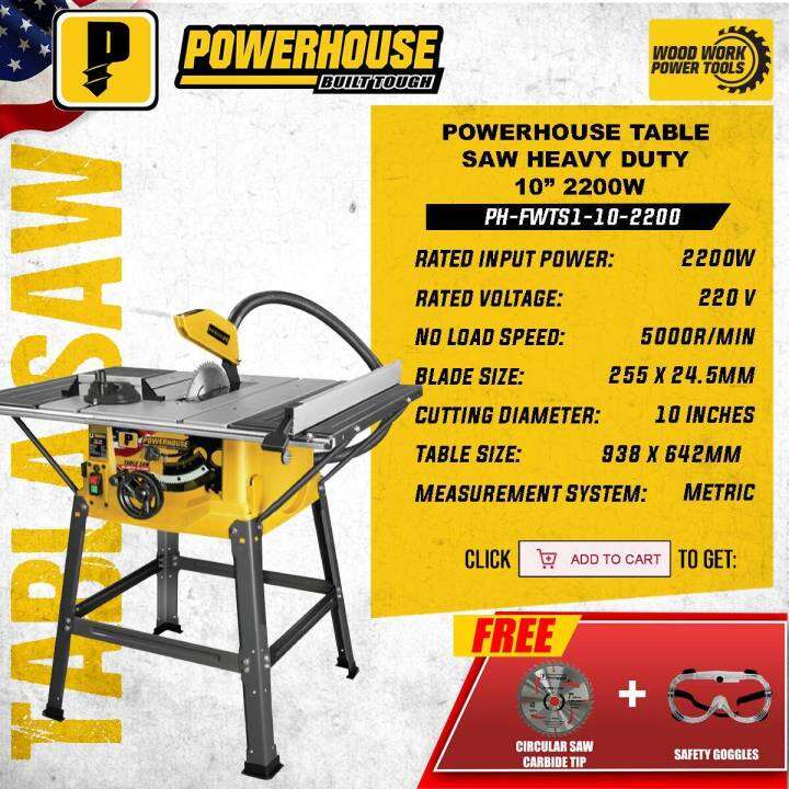 Powerhouse USA Table Saw Heavy Duty 10 Inches 2200w PHFWTS1102200