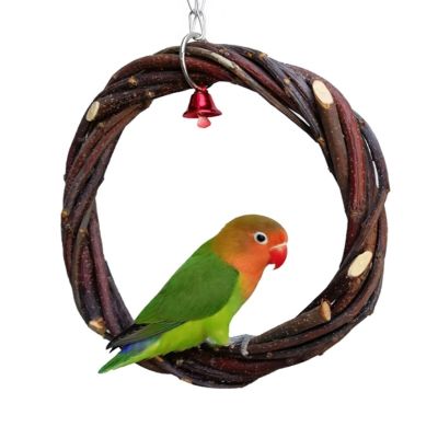 Rattan Hoop Bird Toy Hanging Cage Climb Swing Chew Bite Ring Bell Toy Birds Parrot Toy Macaw Standing Perches Apple Branch Braid