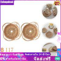 Eshopdeal【Ready Stock】 2pcs Rattan Woven Coasters มือที่ทอผ้ารองแก้วถ้วยถ้วยทอผ้ารองตกแต่ง