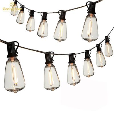 Genixgreen ST38 1W PET Outdoor String Lights Waterproof IP44 Patio LED Filaments Shatterproof Plastic Bulbs Backyard Party Decor