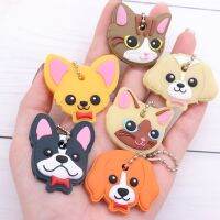 1pcs Cut Cartoon Animal Cat Dog Fox Key Cover Silicone Key Chains Women Funny Key Holder Caps Kids Party Gift