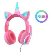 Unicorn Wired Headphones Controllable RGB light Headset with Noise Reduction Mic Adjustable Childrens Casco Kids Birthday Gift