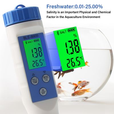 Digital Smart Bluetooth Seawater Salinity Meter Salt Tester Monitor For Aquariums Pool Fish Tank Seafood Aquaculture 0.1-200Ppt