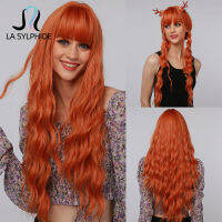 La Sylphide Halloween Cosplay Wig Long Deep Wave Orange Synthetic hair Wigs with Bangs for Black White Woman Heat Resistant Wigs