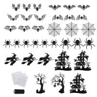 Black Halloween Wall Stickers Halloween Stickers Wall Decals Party Decorations Window Clings Halloween Paper Stickers Black Wall Decals with Halloween Silhouette of Witch Spider Bat candid