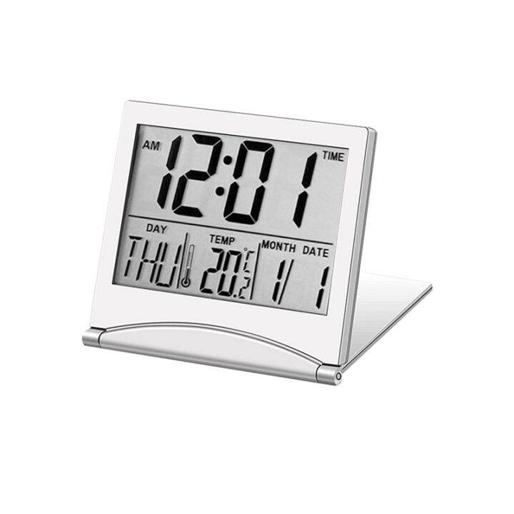 Electronic Folding LCD Digital Alarm Clock Desktop Temperature