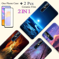 2 IN 1สำหรับเคส VIVO V15 Pro TPU นุ่มและหลากสีทาสีเคสโทรศัพท์ด้วยฟิล์มกันรอยกันกระแทกโค้ง