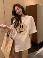 (พร้อมส่ง) Turn up ราคาถูก เสื้อยืดพิมพ์ลาย หน้ายิ้ม เสื้อหลวม นุ่มสบาย เอส ~ 2XL มีในสต็อก A0771