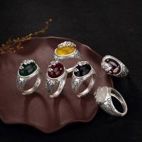 Silks princess national wind restoring ancient ways S925 silver ring female chrysoprase classic sterling silver ring opening lotus nation —D0517
