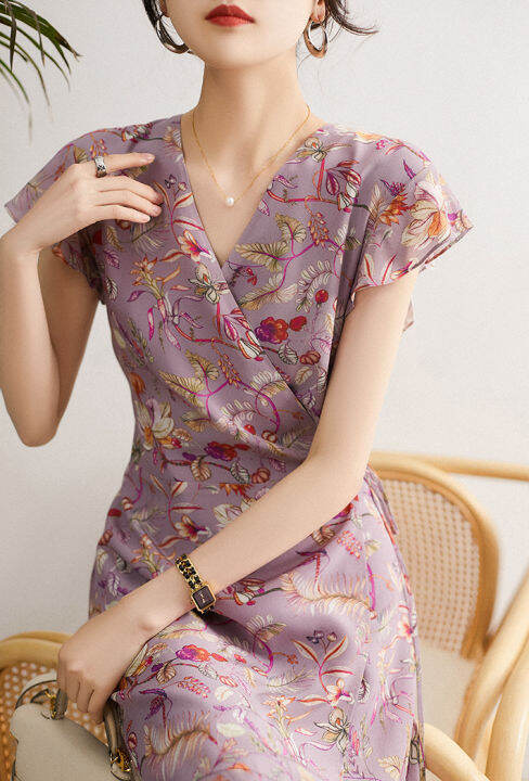 misumixiu-fashionable-temperament-purple-french-dress-womens-printed-wrap-tie-chiffon-short-sleeved-dresses