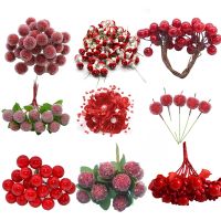 Berry Artificial Flower Fruit Red Artificia berry Simulation Cherry Stamen Berries for Home Christmas Decoration DIY Gift Wreath Artificial Flowers  P