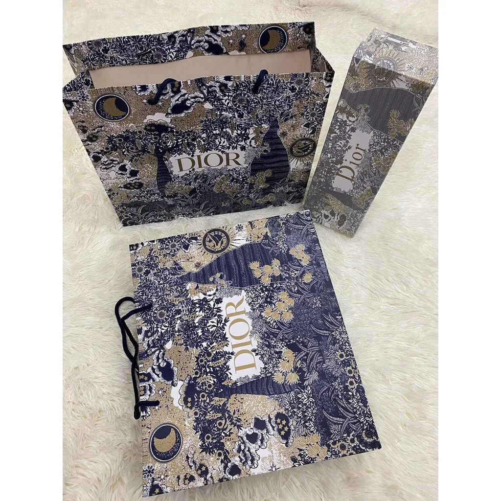 Dior Shopping Gift Paper Bag Medium 105034 x 9034 x 45034 Floral  Blue amp Gold  Qty 5  eBay