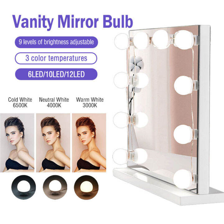 Makeup Mirror Light Bulbs 12 LED Bulb Dimmable 3 Mode USB Plug Wall