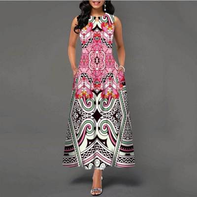 ฤดูร้อนลำลองพิมพ์ Maxi Dress Boho Retro Dress ข้อเท้า Plus Size Dress