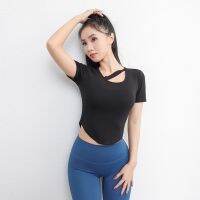 [COD] fitness sports short-sleeved womens hollow out slim fit yoga T-shirt sexy short quick-drying top summer