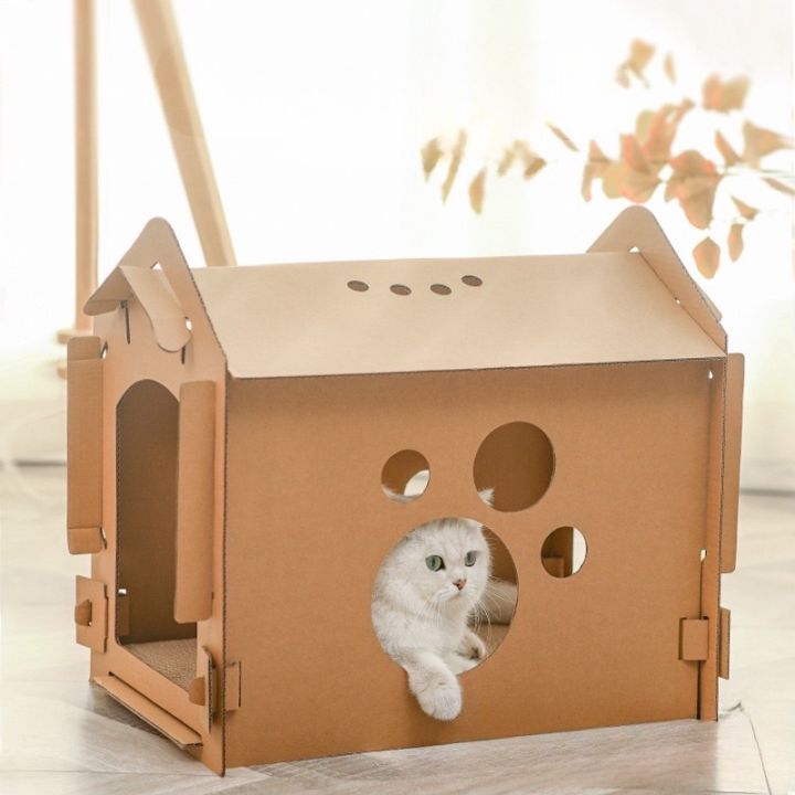 กล่องแมว-กล่องกระดาษแมว-ที่ลับเล็บแมว-บ้านแมว-กระดาษลูกฟูก-บ้านแมวพร้อมแผ่นลับเล็บ-บ้านสัตว์เลี้ยง
