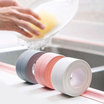 ✚ Sink Sealing Strip Tape Bathroom Shower PVC Self Adhesive Seal Tape Waterproof Wall Sticker Cabinet Stove Edge Tape