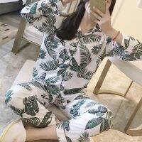 COD SDFGDERGRER Leaf Print Loose Casual Suit Home Service Button Cardigan Suit Pajamas Two-piece