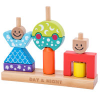 Educational Wooden Toy Sun &amp; Moon Day &amp; Night Pillar Blocks Early Learning Baby Kids Birthday Christmas Gift