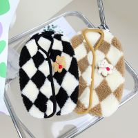 ZZOOI Pet checkerboard vest cat dog plush autumn winter jacket kitten puppy warm cotton coat diamond velvet pet clothing dogs clothes