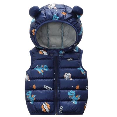 （Good baby store） 2021 Autumn Boy  39;s Warm Down Vest Baby Cotton Waistcoat Kids Outerwear Children Clothing Boys Girls Hooded Jackets Coat Dinosaur