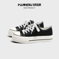 original High-end Uniqlo Universal canvas shoes for women ins trendy casual shoes spring and autumn black sneakers thick soles versatile breathable flat shoes white shoes