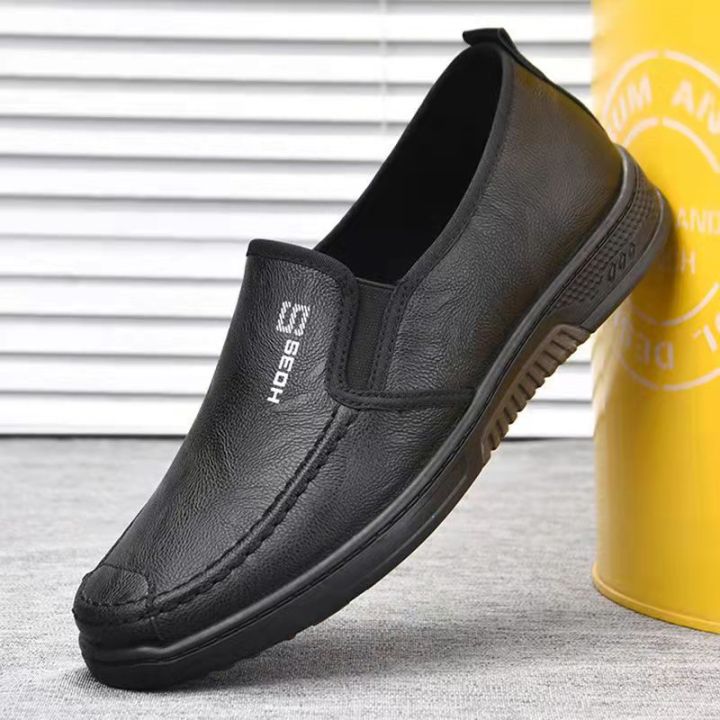 Vofox Rubber Shoes For Men Leather Formal Black Shoes Casual Fashion ...